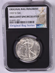 1937-D Walking Liberty Silver Half Dollar - NGC Brilliant UNC - Relic Bag Label